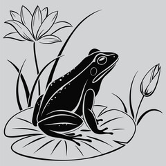 a frog sitting on a lily pad silhouette vector design art and illustration