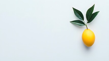 Yellow fruit with green leaves on light background