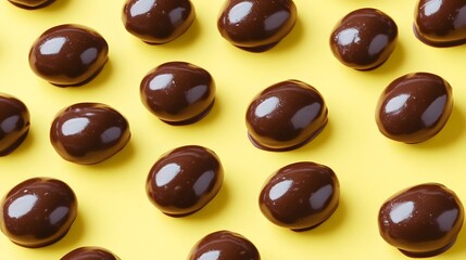 Fototapeta premium Shiny Chocolate Candy Pattern on Yellow Background