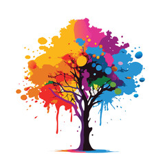 vector abstract tree with colorful splashes
