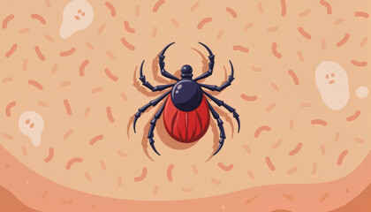 Tick illustration on skin background representing tick season  