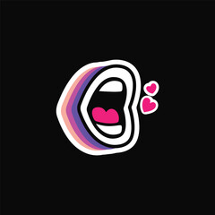 Vector sticker against bullying. A symbol of a screaming female mouth on a colorful background. The concept of protection from violence. Vector illustration.