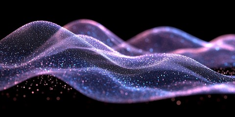 Fototapeta premium Abstract Purple Blue Glitter Wave Digital Art Background Dark Glow Image Shiny Fluid Magic