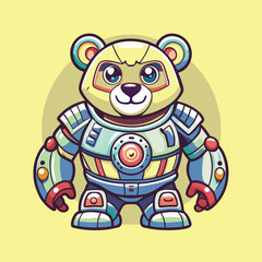 Futuristic Cyborg Bear with Robotic Enhancements and Vector Illustration