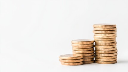 Stacked Coins on White Background Representing Wealth Growth and Financial Planning Concept for Investment