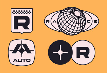 Set streetwear auto racing logo ideas for a clothing brand. Design vector typography for decals auto and t-shirt streetwear clothing y2k style.