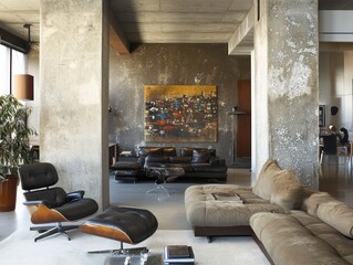 Modern interior living room with abstract art and furniture details