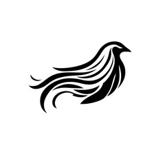Stylized Bird Silhouette with Flowing Lines on White Background Design