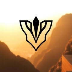 Abstract Symbol Overlooking Misty Mountains at Sunrise Logo Design