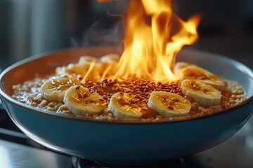 overnight oats topped with almond butter, banana slices, and flaxseeds
