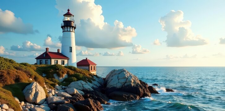 Annisquam Lighthouse stands tall against the sea Majestic coastal scene , destination, ocean