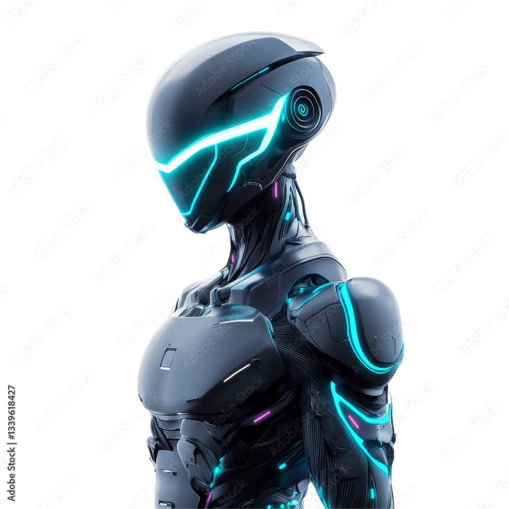 Aufkleber robot with futuristic design and glowing blue lines on the armor for advanced technology display