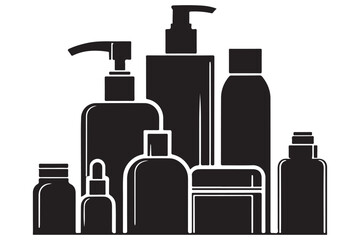 Assorted Black Cosmetic Bottles Illustration for Beauty and Skincare Designs