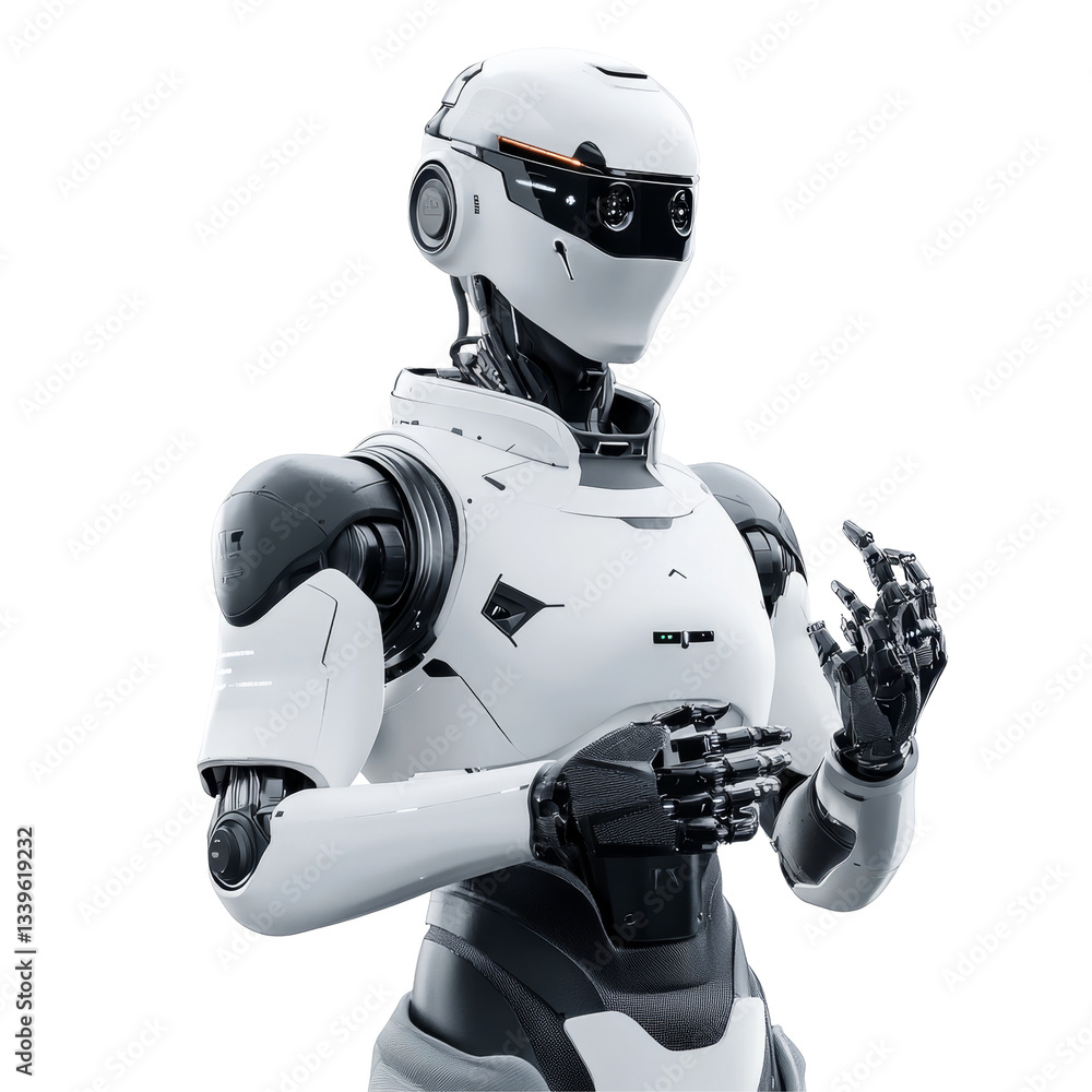 Aufkleber advanced robot with sleek white design and articulated hands focusing on precision technology