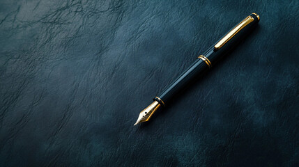 Luxurious Fountain Pen on Black Leather – Executive Elegance