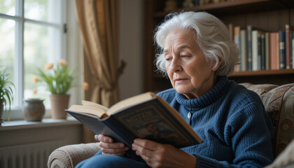 senior woman reading a book