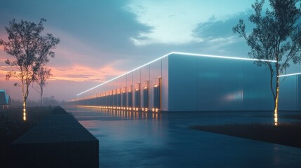 A futuristic energy storage facility with advanced cleaner technology battery systems