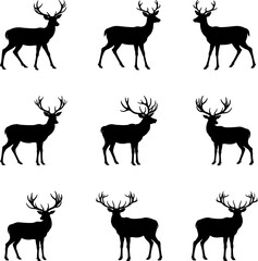 Nine Deer Silhouettes: Antlered Animal Images