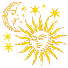 Sun smile icon set. Happy smiling sun. Cute sun. Sunshine emoji. Funny emotion. Vector illustration
