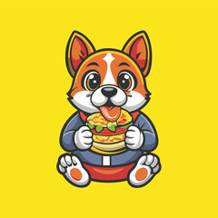 Hungry Dog Munching on a Juicy Bone Vector Illustration