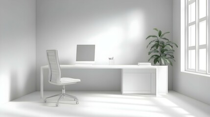 White open space office interior side view