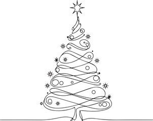 Christmas tree line art vector drawing holiday season celebration festive decoration minimalist design 100