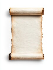 Ancient Scroll Paper Background - Blank aged scroll, parchment paper texture, isolated on white background, perfect for text, message or design