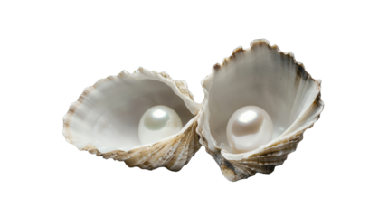 Elegant Pearls Embraced by Open Oyster Shells on a Serene Background, Showcasing Nature's Simple Beauty and Craftsmanship Generative AI