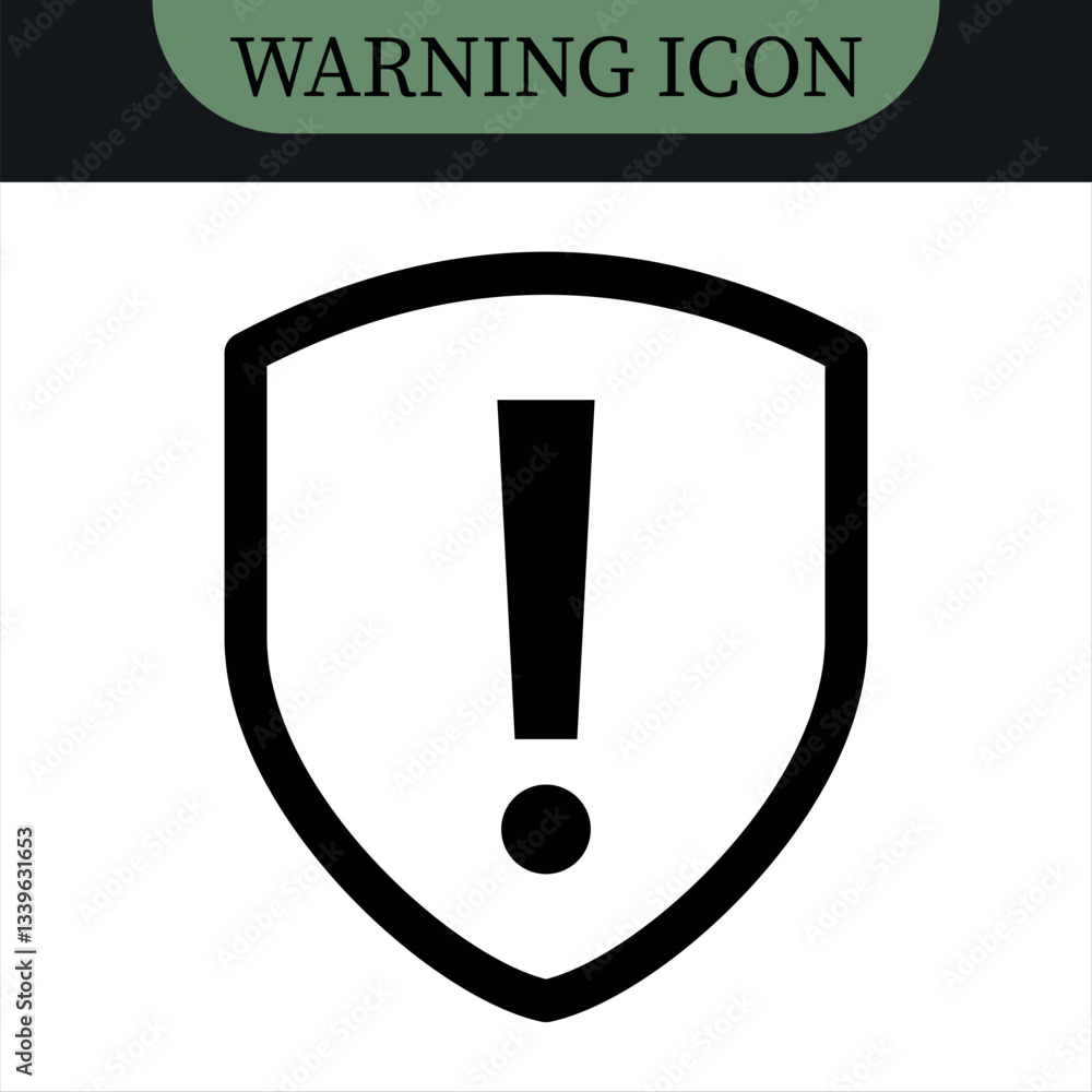 Poster shield exclamation mark icon or security shield warning or attention icon symbol. vector color icon 