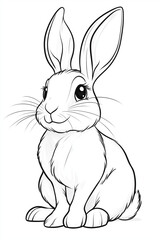 Cartoon rabbit drawn in black and white coloring book