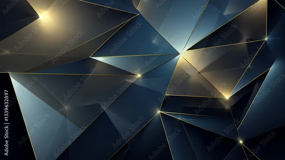 Poster abstract geometric background with dark blue and gold triangles. dynamic and modern design