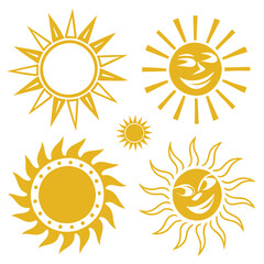 simple Sun in yellow color icons collection. Vector illustration