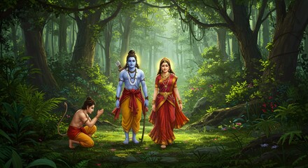 Lord Rama, Sita, and Lakshmana in Exile