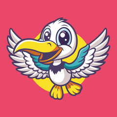 Majestic Flying Pelican in Flight Over Tranquil Waters - Vector Illustration