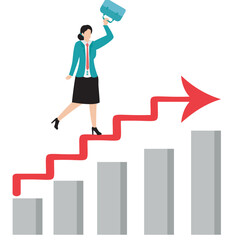 Businesswoman  graph arrow walking a  over bar chart concept. Business symbol vector illustration stock illustration