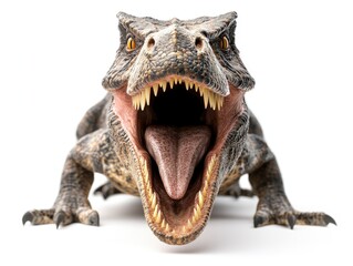 Fototapeta premium Realistic Dinosaur Model with Open Mouth on White Background for Educational Use