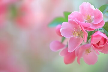Obraz premium 桃色の花が咲く春の庭での穏やかな瞬間