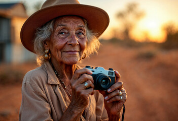 Mulher segurando máquinas fotográficas nas mãos