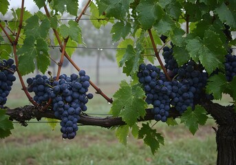 Caixo de Uva pendurada nos galhos na Videira