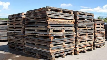 Stacked wooden pallets outside for transport and storage