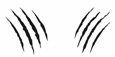 Black claws animal scratch, Torn paper, Cat claws trace. Set of cruel animal scratches horror and grunge concept in silhouette. Cat tiger scratches signs. claw scratches, vector illustration 
