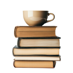 Fototapeta premium Stack of Old Books with Coffee Cup; Cozy Reading Still Life Photography
