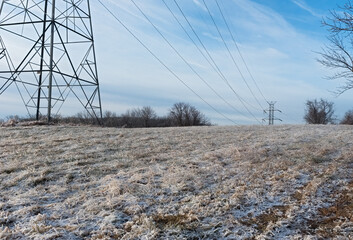 Winter landscape New Jersey with transmission lines