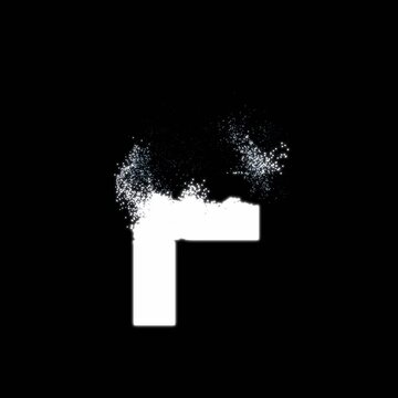 Dissolving Letter, Letter F dissolving into particles, disintegration effect