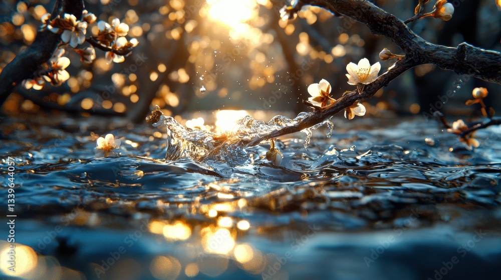 Poster a branch with a splash of water on it