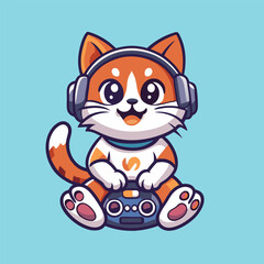 Vector Illustration of a Cool Gaming Cat Character with Headphones