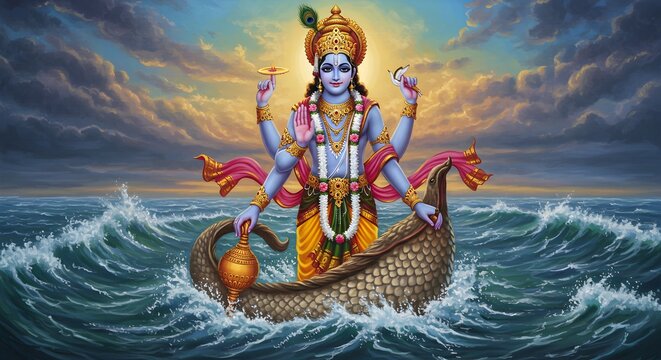 Lord Vishnu Standing on Sheshnag &ndash; The Preserver of the Universe

