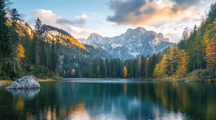 Obraz premium Serene Autumnal Lake nestled in the Majestic Alps
