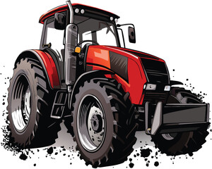 vector red tractor isolated on white