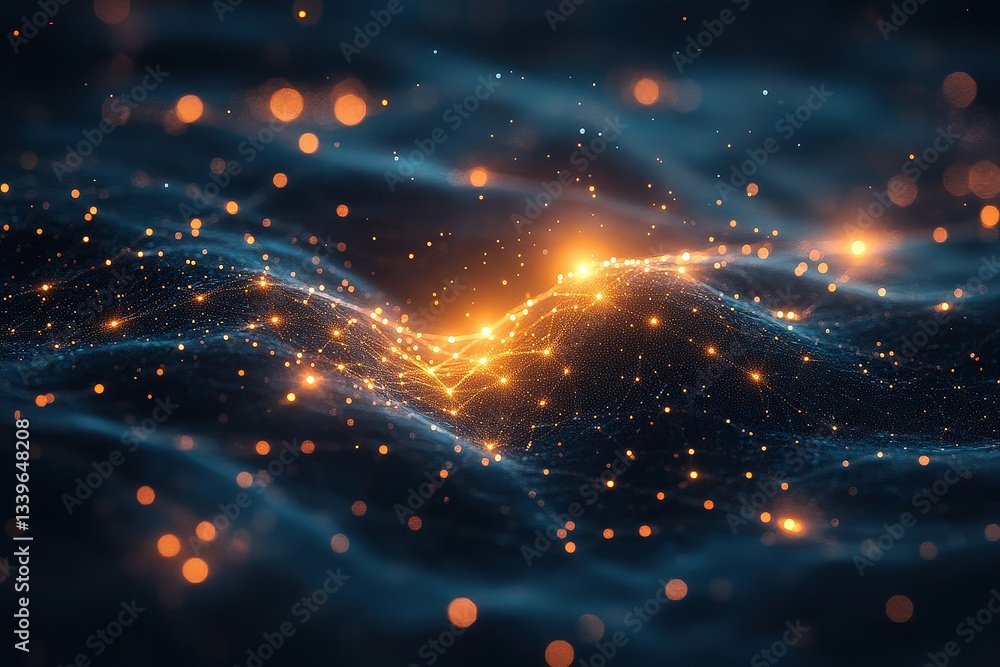 Aufkleber radiating nodes transmit vibrant data waves across a digital landscape filled with interconnected ne